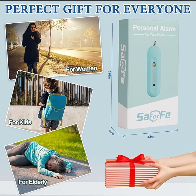 Personal Safety Alarm - Waterproof Rechargeable Security Alarm - 140dB Extra Loud Siren & Strobe Light - Self Defense Keychain - Gift for Women, Teenagers, College Girls, Seniors (Aqua)