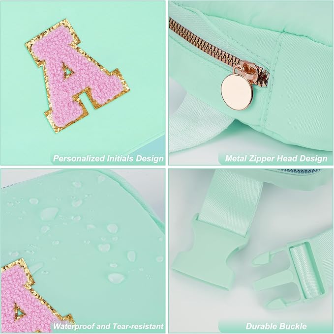 Uygafly Belt Bag Fanny Pack Crossbody Bags with Initials Letter Patch Cute Stuff Birthday Gifts for Teenager Girls Trendy Stuff for Teens | Light Green,A