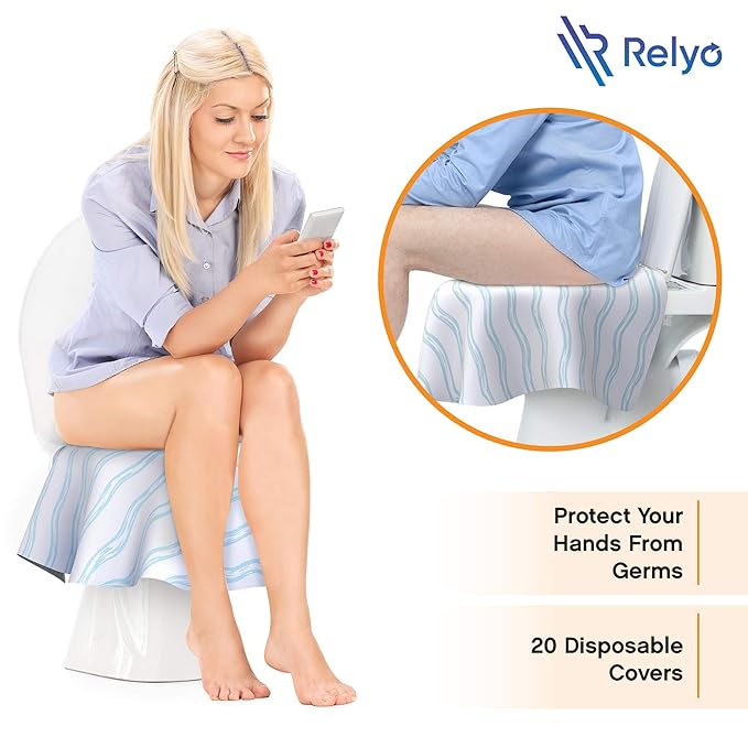 Relyo Disposable Toilet Seat Cover for Travel – 20 Pack with Covers Wrapped in Sets of 2, Non-Flushable Liners, Fits Most Seats – Kids, Toddlers, Adults (Waves, 20)