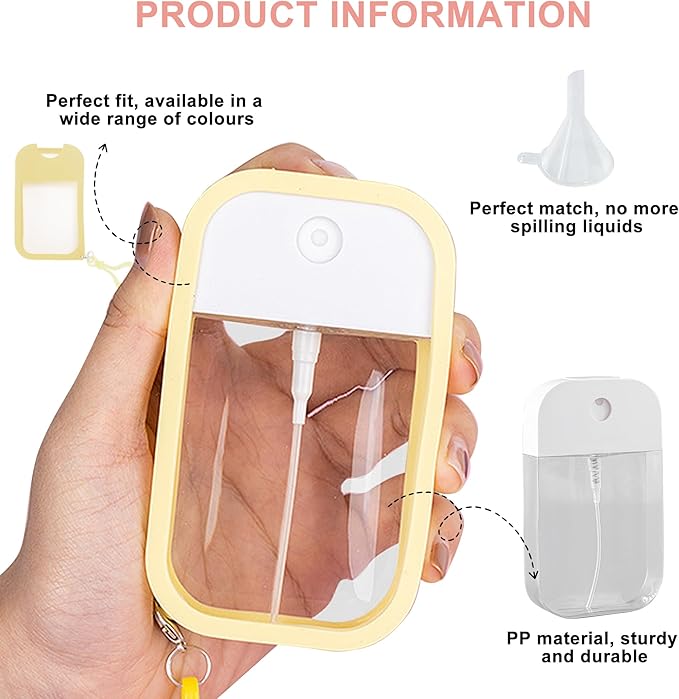 Refillable Hand Sanitizer Spray Bottle Keychain - 1oz / 30ml Leakproof Empty Spray Bottle with Silicone Case, Funnel & Clip,Portable Mini Travel Sanitizer Holder for Purse, Pocket, Gym Bag