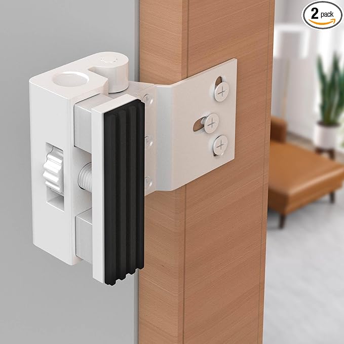 Door Reinforcement Lock 800lbs Security Lock, Heavy Duty Aluminum Alloy Deadbolt For Inward Swinging Doors, Anti-Kick Home Safety With 8 Screws For Apartment, Bedroom, Hotel (2, White - Screw-mounted)