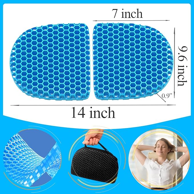 Foldable Gel Seat Cushion for Travel, Portable Chair Cushion of Airy Cooling Gel, Honeycomb Seat Cushion for Stadium & Park Bench, Portable Chair Cushion for Pressure Relief (0.9-Inch Thick, Black)