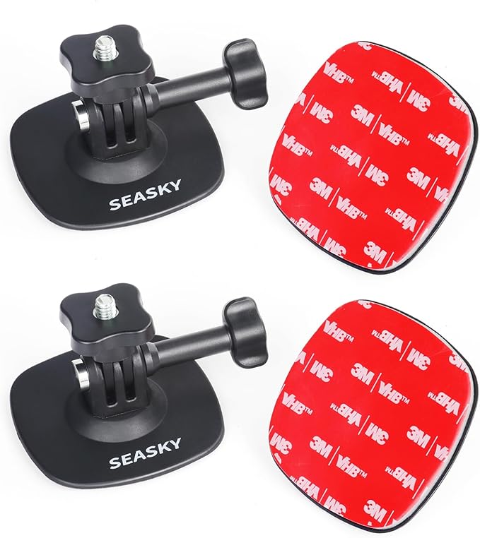 SEASKY [ 2Pack A1 Flexible Adhesive Helmet Mount use Genuine 3M for GoPro Hero13/12/11/10/9/8 Max DJI Action 5 Pro 4 3 Insta360 X5 X4 X3 Ace Pro 2 Sports Camera Accessories Flat Curved Surfaces