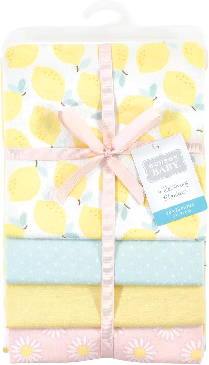 Hudson Baby Unisex Baby Cotton Flannel Receiving Blankets, Lemon Daisy, One Size