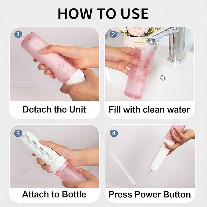 Portable Bidet for Travel,Rechargeable Electric Handheld Travel Bidet Sprayer for Women,Collapsible,Portatil Peri Water Bottle Bidets for Hygiene,Camping, Backpacking,Backcountry,Hiking（Pink）