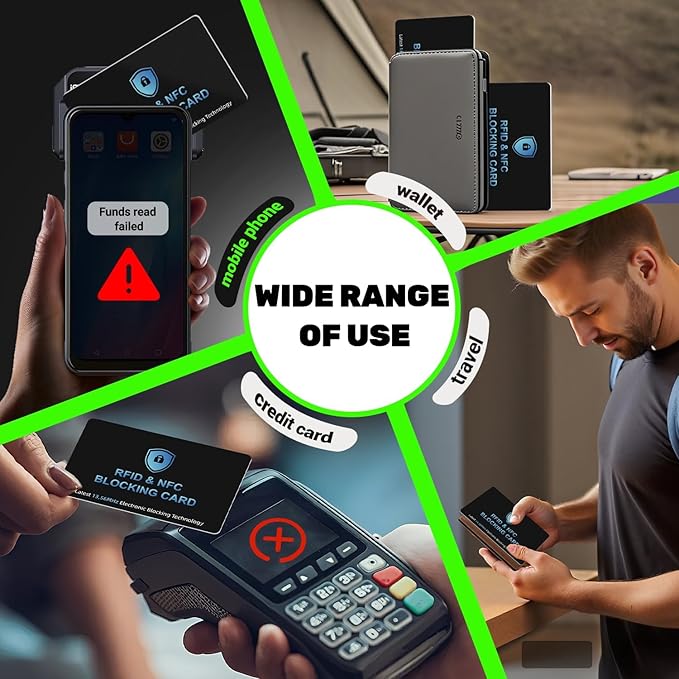Updated Version-6 Pack RFID Blocking Cards Premium Contactless NFC Debit Credit Card Passport Protector Blocker Set for Men & Women, Smart Slim Design Perfectly fits in Wallet/Purse (6)