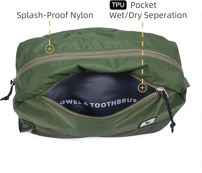 Travel Toiletry Bag 8L, Large Packing Cube with Waterproof TPU Wet/Dry Compartment