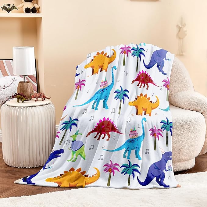 Wajade Toddler Fleece Dinosaur Blanket for Boys, Soft Throw Blanket with Dinosaur Print, Birthday Christmas Halloween Decor for Children, 50"x60"