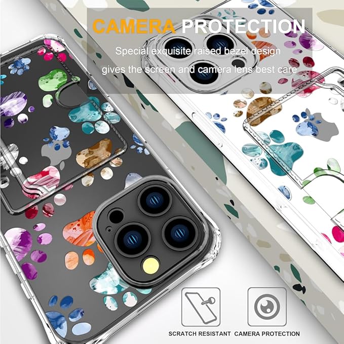 Compatible with iPhone 16 Pro Case Card Holder for Women Cute Design,Wallet Phone Cases Transparent Cool Kawaii Protective (Clear Lovely Dogs Paws)
