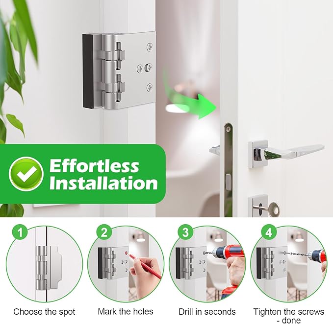 Home Security Door Lock, Upgraded Non-Spring and Flip Design for Easy to Open, Withstands 1200 lbs Force, Childproof Door Reinforcement Lock for Inward Swinging Doors, Silver, 1 Pack