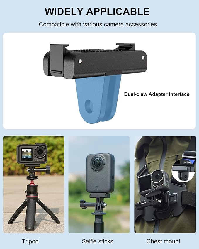 2 Pack Magnetic Quick Release Adapter Mount Base for DJI Action 5 Pro, Quick-Release Extension Bracket for Osmo Action 4/3/OSMO 360 Accessories with Dual-Claws