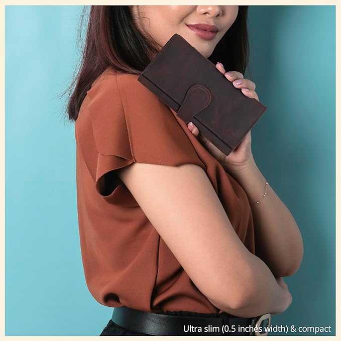 Real Leather Women Wallet Leather with RFID Blocking -Trifold Card Holder Designer Ladies Clutch with ID Window Wallets