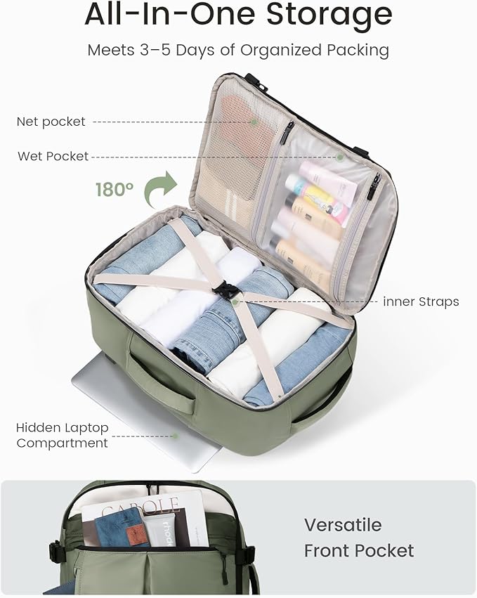 LOVEVOOK 40L Travel Backpack for Women Men, Airline Approved Carry On Luggage with 3 Cubes Accessories, TSA Personal Item Travel Cruise Essentials, Waterproof Weekender Overnight Bags fits 17" Laptop