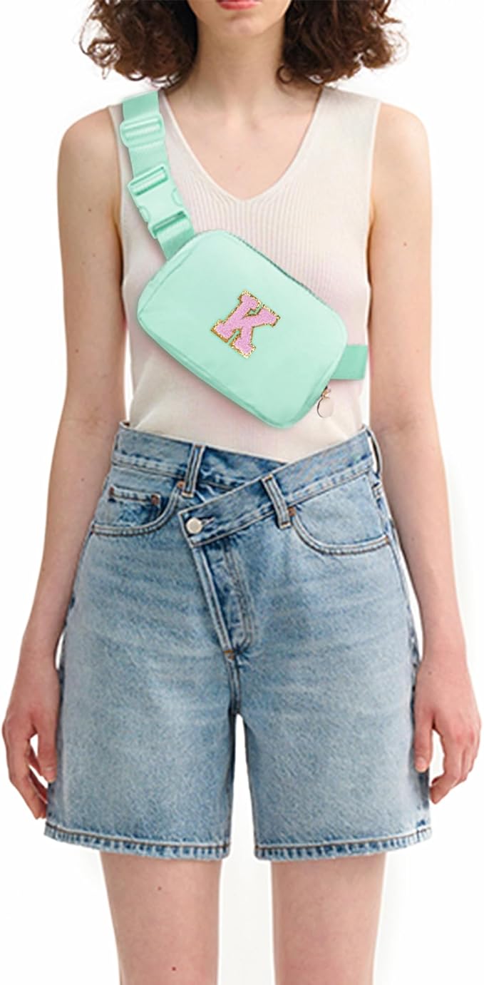 Uygafly Belt Bag Fanny Pack Crossbody Bags with Initials Letter Patch Cute Stuff Birthday Gifts for Teenager Girls Trendy Stuff for Teens | Light Green,K