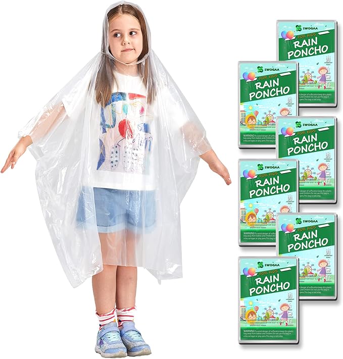 Disposable Rain Ponchos for Kids 6 Pack/Adults 10 and 6 Pack/Ponchos Family 6 Pack Extra Thicker Emergency Ponchos