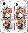 Compatible with iPhone 17 Air Case Card Holder for Women Cute Design,Wallet Phone Cases Transparent Cool Kawaii Protective (Clear Skull & Flowers)