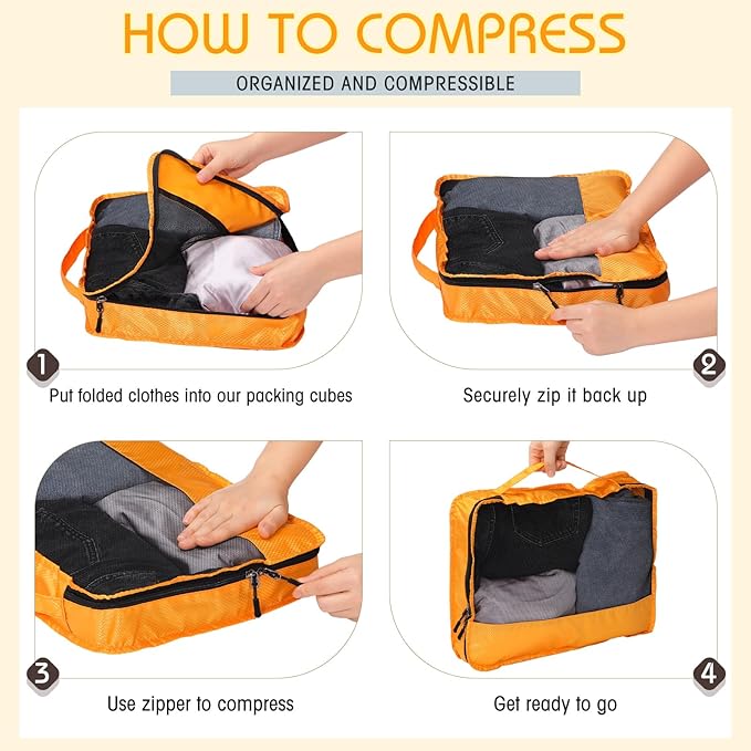 5 Pcs Packing Cubes for Suitcase Large Travel Cubes Carry on Luggage Organizer Bags for Clothes Accessories(M,Apricot)