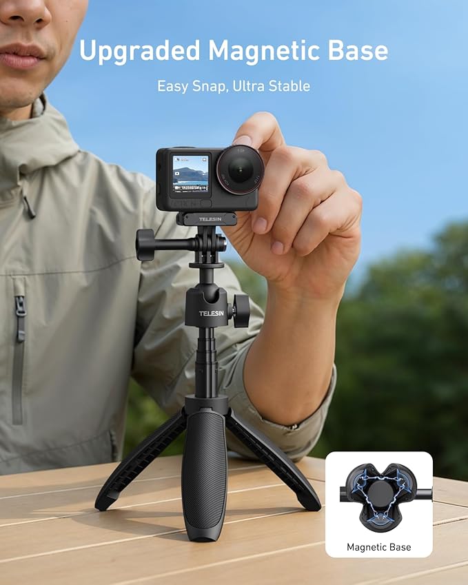 TELESIN 18.1'' Mini Selfie Stick Tripod for DJI OSMO Nano Action 6 5 4, Pocket 4 3, GoPro Hero 13 12, Insta360 X5 X4, Xtra Edge Camera Accessories, 360°Adjustable Monopod, Extended Handle Grip