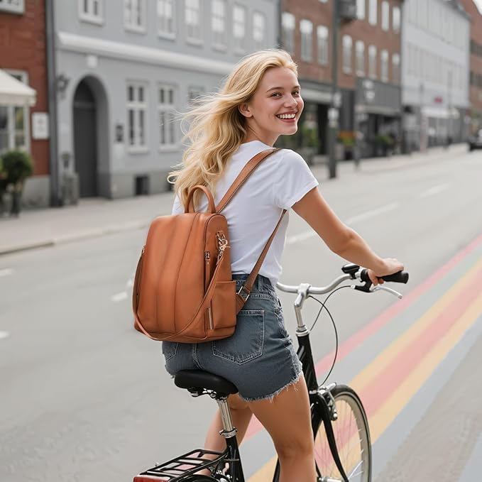 Leather Backpack Purses, Anti-theft Genuine Leather Backpack Bags for Women, Large Capcacity Fashion Convertible Shouler Bags for School Travel Daily