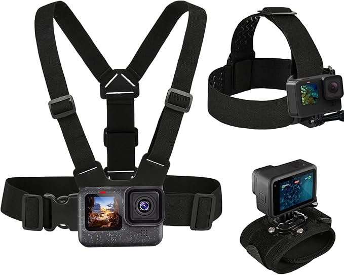 3 in 1 Accessories Set for GoPro Hero 13 12 11 10 9 8 7 6 5 4 3 Black, Chest Mount Harness/Head Strap Mount/ 360°Rotating Wrist Strap, Adjustable Flexible Accessories Kit