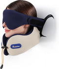 Neck Pillow for Traveling, Travel Pillow for Airplanes with Ergonomic 360° Head Neck Support, Combo with 3D Eye Mask, No Head Bobbing Travel Essentials for Plane,Car,Train,Home-Beige