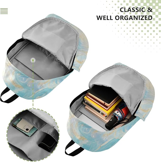 Anti Theft Backpack Lightweight Mens Laptop Bag Laptop Bag 15.6 Inch for Women & Men Outing Work Family TravelWhite Teal