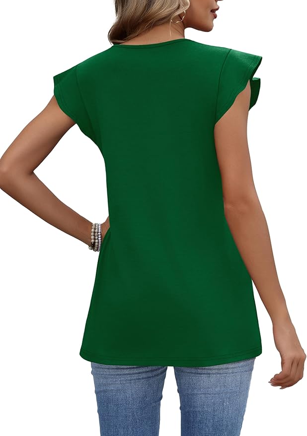WIHOLL Womens Summer Tops 2026 Babydoll Shirts Ruffle Sleeve Spring Outfits Dressy Casual Blouses