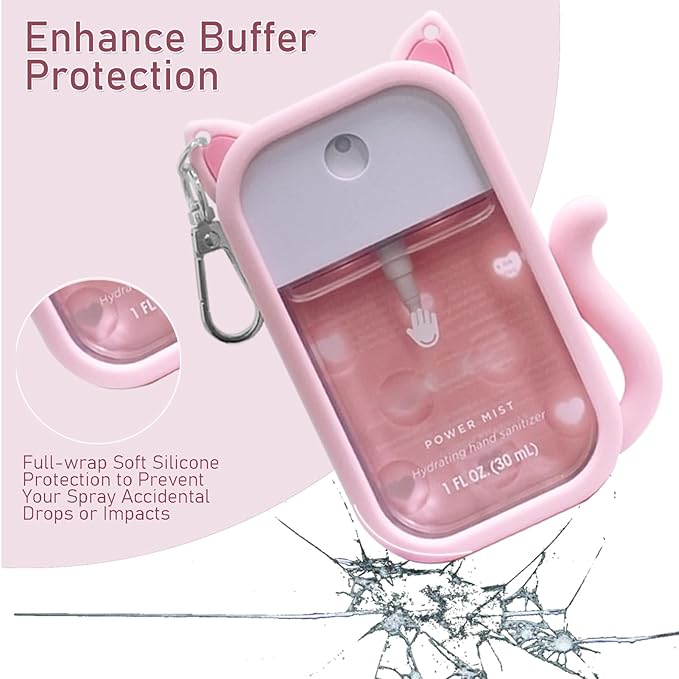 Silicone Case Compatible with Touchland Hand Sanitizer Spray 1 FL OZ/30ML,Stylish & Portable Hand Sanitizer Spray Accessory with 6 Charms Decorations & a Keychain (Pink)