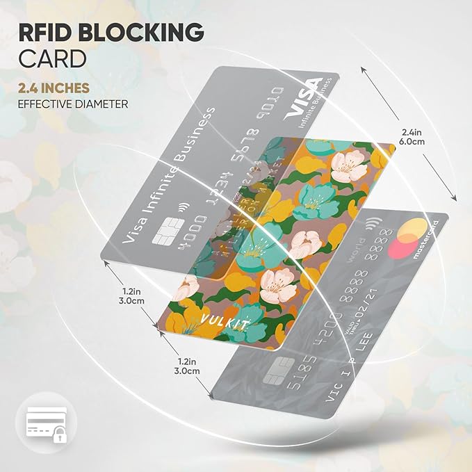 VULKIT RFID Blocking Cards, Slim RFID Card Blocker & NFC Contactless Card Protector for Your Wallet and Passport for Travel, Outdoor (2, Flower)