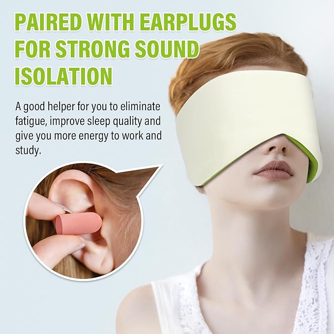 Sleep Mask, Eye Mask for Sleeping with Heads Adjustable, Earmuffs for Sleep for Men & Women, 2 in 1 Ear Mask and Blindfold, Soft Dual-Sided All-Season Eye Cover for Side Sleepers (Green)