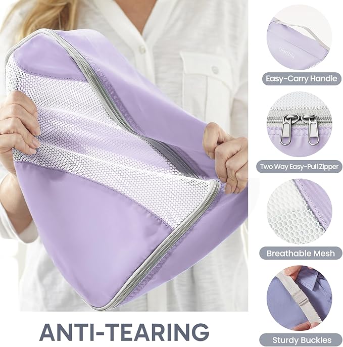 OlarHike ALL INCLUDED 10 Set Durable Packing Cubes for Travel,Gifts for Women Mom,Luggage & Suitcase Organizers with Toiletry Bag,Vacation Essentials for Cruise & Plane,Beach Accessories,Light Purple