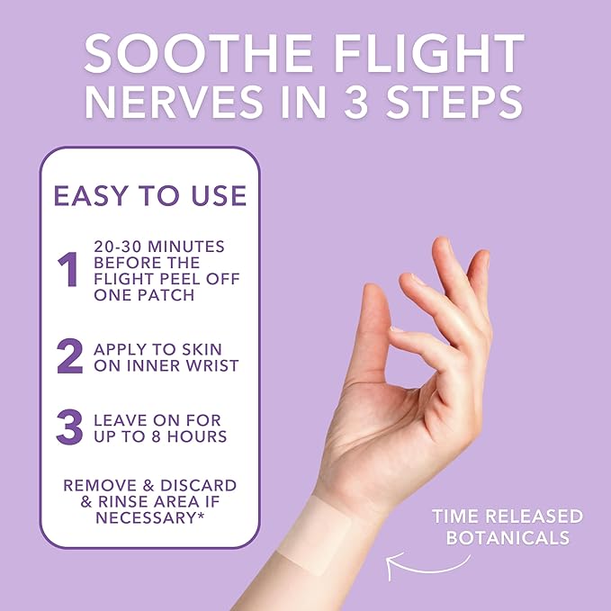Laki Naturals Fly Calm Patch (1 Count, Pack of 8) - Relax Nerves, Support Stress - Natural Ingredients to Support Airplane Stress - Calm Your Fear of Flying Naturally