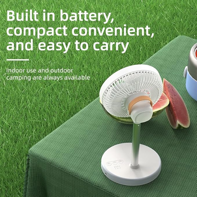 UN UNITEDTIME Desk Fan - Battery Operated Fan With 4 Speeds, Adjustable Height Portable for Outdoor, Courtyard, Beach, Tent, Travel, Room, Kitchen, with Timer night Led light