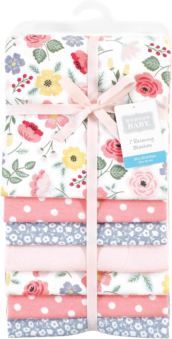 Hudson Baby Unisex Baby Cotton Flannel Receiving Blankets Bundle, Modern Botanical, One Size (Pack of 2)