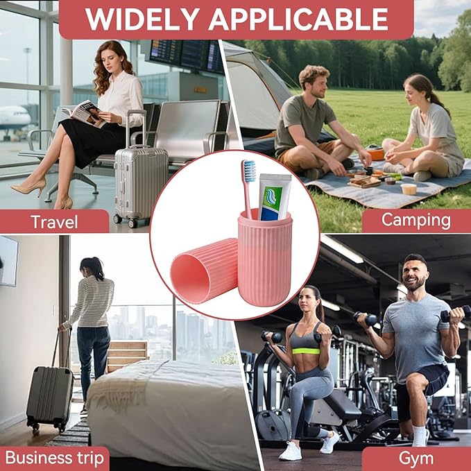 Cyrank Toothbrush Travel Case, Portable Toothbrush Cup Case Box Container Plastic Travel Tooth Brush Box Tooth Brush Holders for Traveling(Pink)