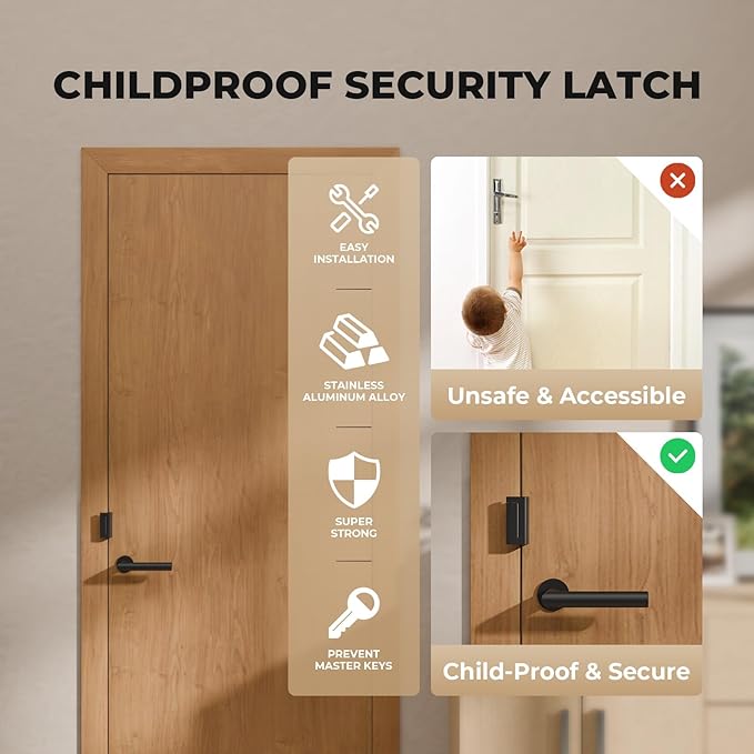 6 Pack Home Security Door Reinforcement Lock, Childproof Safety Door Lock Latch Stopper, Removable Screw-Mounted, Prevent Home Unauthorized Entry, Aluminum Construction, Withstands 800 lbs