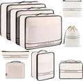 9 Set Packing Cubes Luggage Packing Organizers for Travel Accessories Space Saving Travel Bags for Carry On, Lightweight Mesh Zipper, Clothes, Shoes, Laundry and Shoe Bag, Suitcases (Cream)