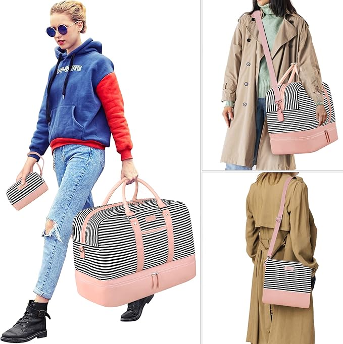 Weekender Bag for Women, Large Overnight Bag Canvas Travel Duffel Bag Carry On Tote with Shoe Compartment 21" 3Pcs Set