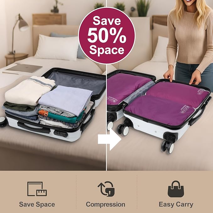 Cambond Compression Packing Cubes for Travel - Lightweight Expandable Travel Bags Luggage Organizers Travel Essentials Compression Cubes for Travel Space Saver for Carry on Suitcases Organizer