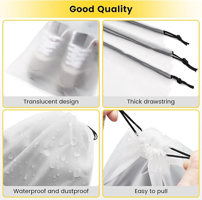 Vorspack Shoe Bags for Travel - 20 Pcs Transparent Drawstring Backpack Travel Shoe Bag Clear Drawstring Bag Large Shoe Organizer with Rope Travel Essentials for Men Women