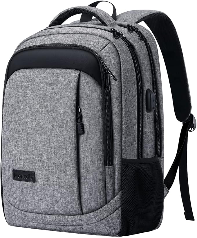 Monsdle Travel Laptop Backpack Anti Theft Backpacks with USB Charging Port, Travel Backpacks Business Work Bag 15.6 Inch College Computer Bag for Men Women, Grey