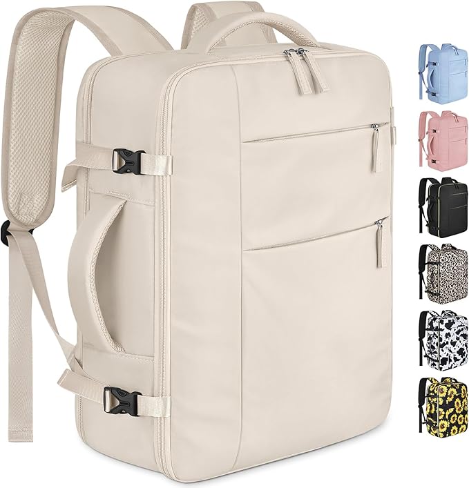Capolo Travel Backpack for Women Men Waterproof Laptop Backpack Airlines Approved Carry On Backpack Bag Computer Bookbag for Business, Work, Traveling Fits 17 Inch Laptop(Beige)