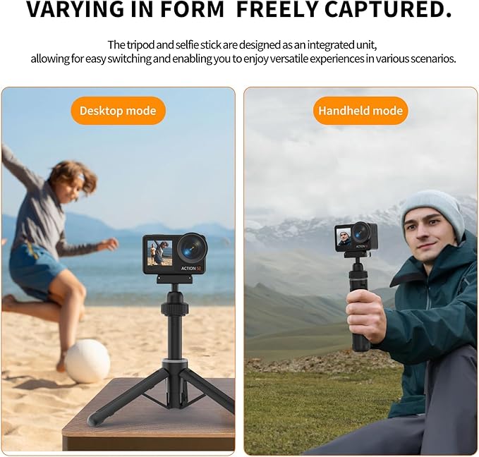 Magnetic Quick Release Extension Rod Compatible with DJI Osmo Action 5 Pro/4/3/360, Extendable Selfie Stick Tripod, Black, Portable Vlog Monopod with Non-Slip Grip