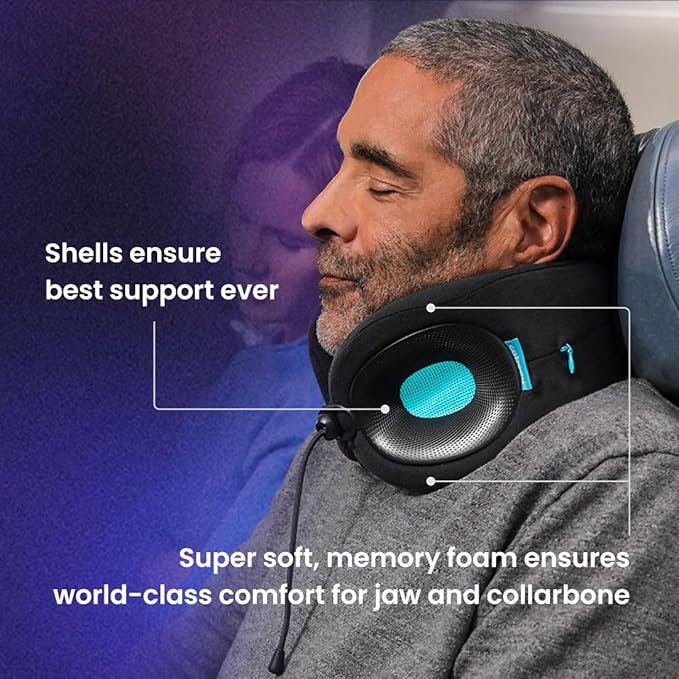 Cabeau Evolution X Travel Neck Pillow - Memory Foam Body Positioner - Fits Most Neck Sizes (11-21 Inches) - Three Ways to Adjust for Ultimate Comfort on Long Flights (Sapphire)