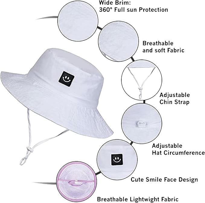 55cube UPF 50+ Baby & Toddler Sun Hat, Wide Brim Infant Bucket Hat for Beach & Outdoors, Adjustable Fit for Ages 0-4 Years