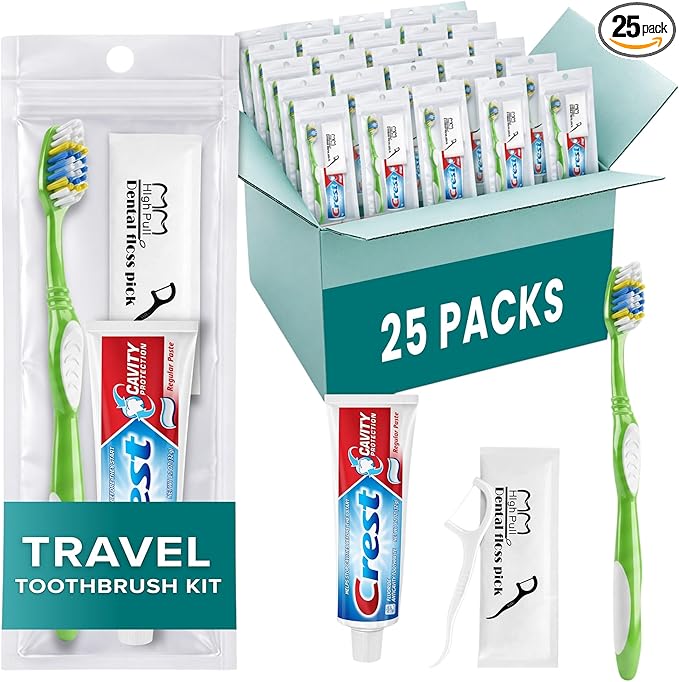 Stuhrling Bottle TrekTote Bulk Oral Care Kits, Toothbrush Toothpaste Floss Picks Set, Travel Dental Hygiene Kits, Bulk Case Hygiene Kits