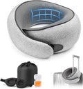 Purroch Travel Neck Pillow with 100% Pure Memory Foam, G-Shape, Includes Eye Mask & Ear Plugs, Ergonomic Design for Airplane, Car & Office, etc, Beige Gray
