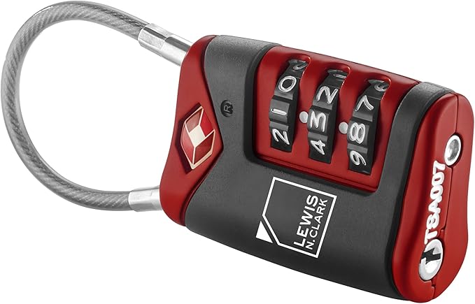 Lewis N. Clark TSA-Approved Combination Luggage Lock With Steel Cable (2-Pack), Red, One Size