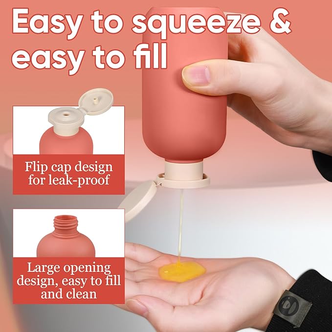 4 PACK 6.8 oz Plastic Travel Shampoo Bottles, Refillable Flip Cap Squeeze Bottles for Toiletries, Large Leakage-proof Travel Shampoo and Conditioner Container
