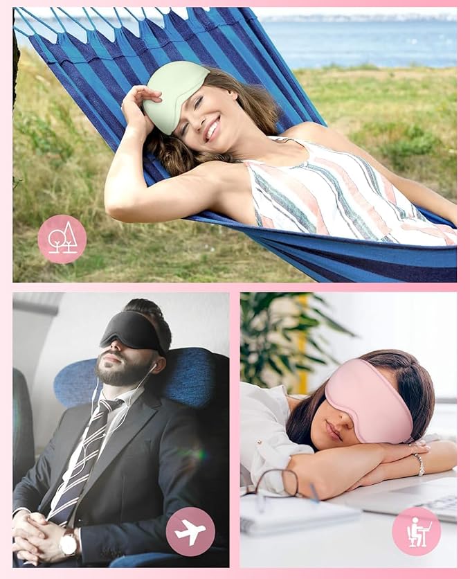 Sleep Mask for Side Sleeper Women Men, Light Blocking Eye Mask for Sleeping, 3D Contoured Cup Sleeping Mask for Zero Eye Pressure, with Adjustable Elastic Strap for Sleep Travel, Cyan
